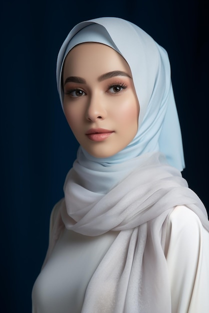 Portrait d'une belle femme musulmane en hijab Fille musulmane aux yeux bleus Mode de beauté