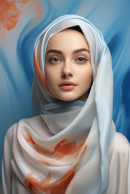 Portrait d'une belle femme musulmane en hijab Fille musulmane aux yeux bleus Mode de beauté