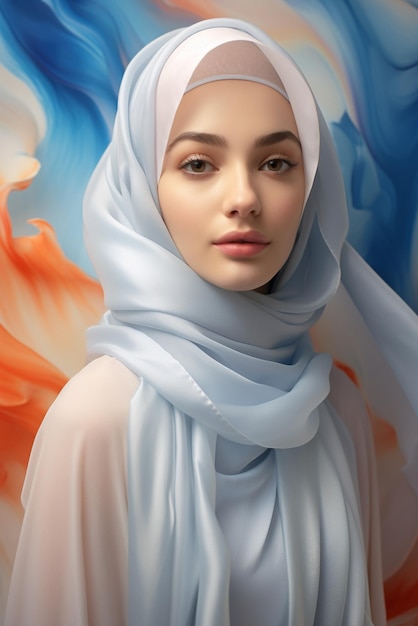 Portrait d'une belle femme musulmane en hijab Fille musulmane aux yeux bleus Mode de beauté
