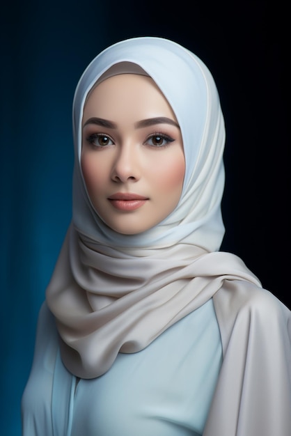 Portrait d'une belle femme musulmane en hijab Fille musulmane aux yeux bleus Mode de beauté