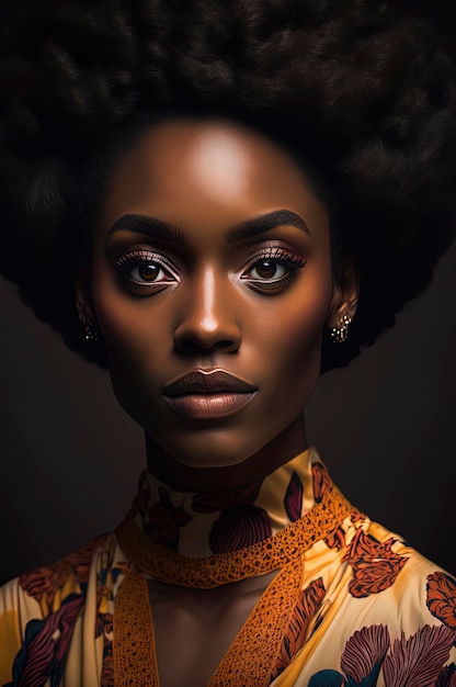 Portrait d'une belle femme noire aux cheveux bouclés