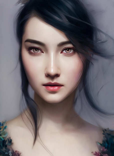 Portrait d'une belle femme, peinture numérique d'une belle fille.