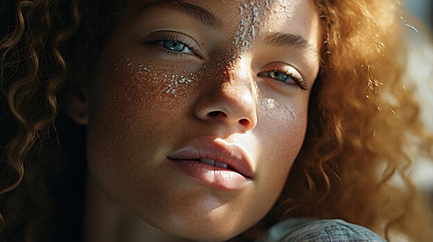 portrait d'une belle femme avec des taches de rousseur