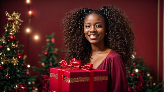 portrait d'une belle fille afro-américaine heureuse en bonnet de noel