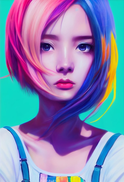 Portrait belle fille anime pour avatar et fond graphique informatique Illustration 2D