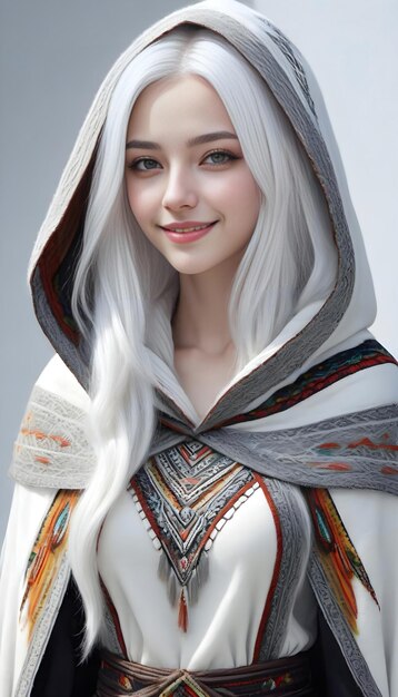 Portrait d'une belle fille aux cheveux blancs dans un costume national