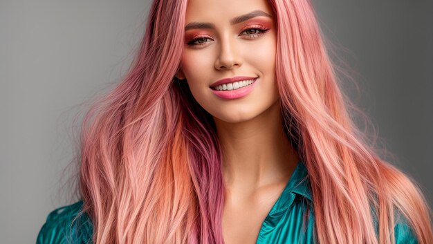 Portrait de belle fille aux cheveux multicolores
