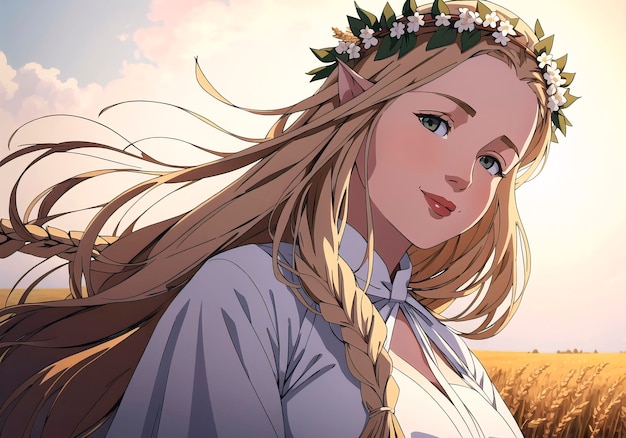 Photo portrait d'une belle fille dans un champ de blé au coucher du soleil