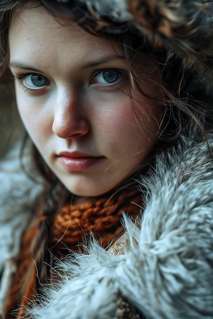 Portrait d'une belle fille dans un manteau de fourrure et un foulard