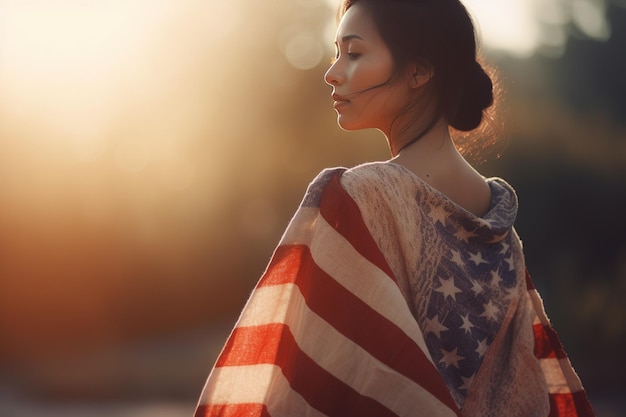 Portrait d'une belle fille avec le drapeau américain