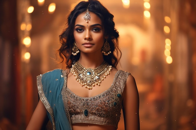 Portrait d'une belle fille indienne avec une lehenga