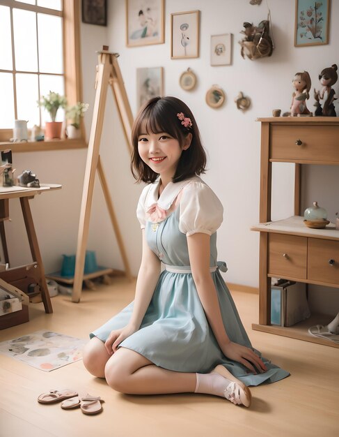 Portrait d'une belle fille japonaise avec une jolie robe