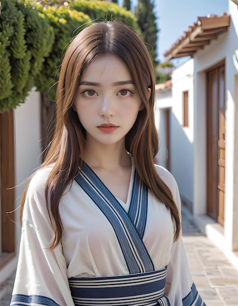 Portrait d'une belle fille japonaise avec une jolie robe