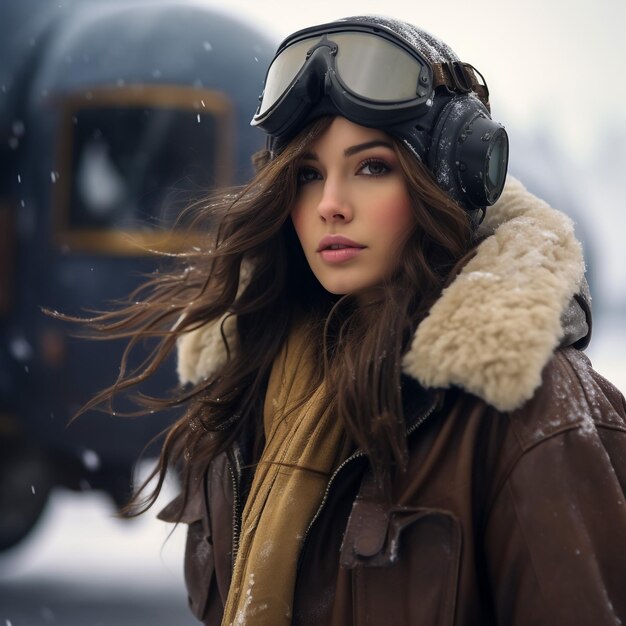 Portrait d'une belle fille sur un paysage d'hiver