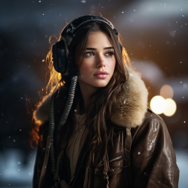 Portrait d'une belle fille sur un paysage d'hiver