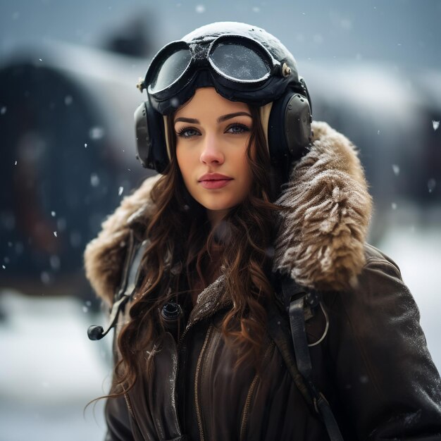 Portrait d'une belle fille sur un paysage d'hiver