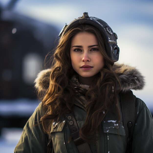 Portrait d'une belle fille sur un paysage d'hiver