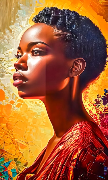 Photo portrait d'une belle fille de peau noire brillante et audacieuse dans un style artistique