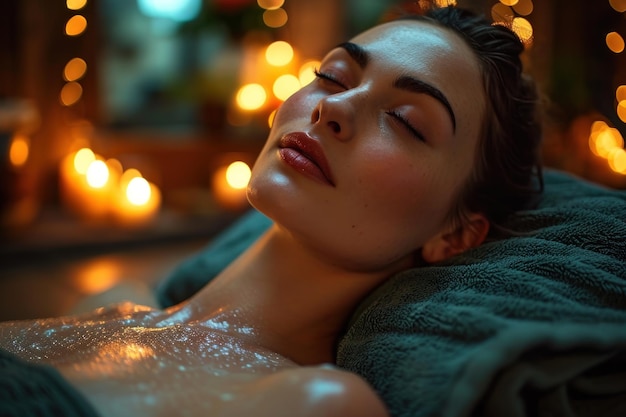 Portrait d'une belle fille relaxante dans un salon spa