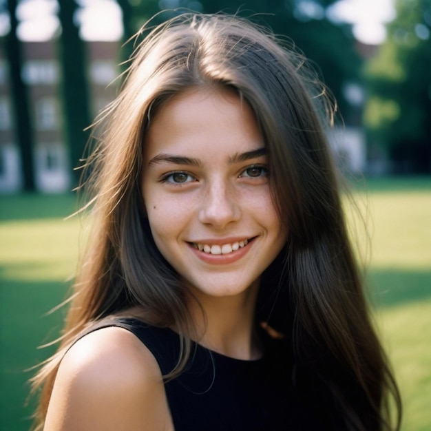 Portrait d'une belle fille en robe noire