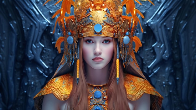 Portrait d'une belle fille rousse dans un casque d'or Fantaisie fantaisie