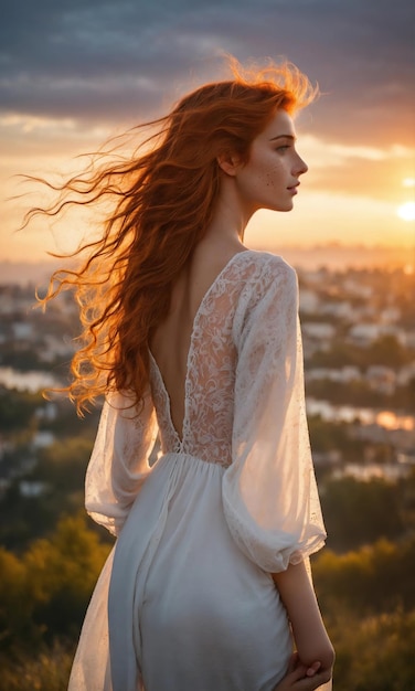 Portrait d'une belle fille rousse avec des taches de rousseur sur le visage