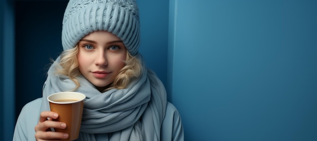 portrait d'une belle fille avec une tasse dans les mains en gros plan IA générative