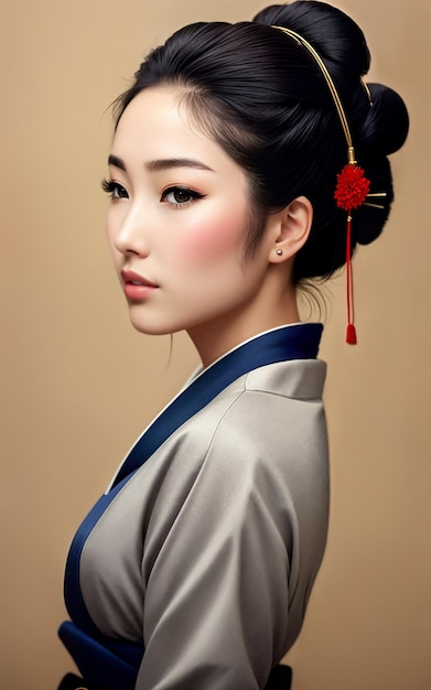Portrait d'une belle geisha en costume national japonaisIllustration AI d'art de concepteur créatif numérique