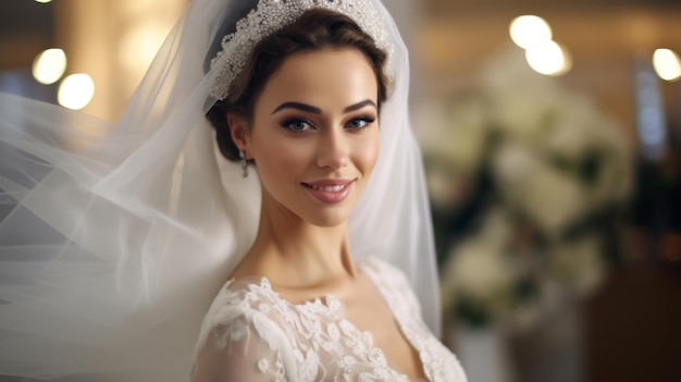 Portrait d'une belle et heureuse mariée arabe
