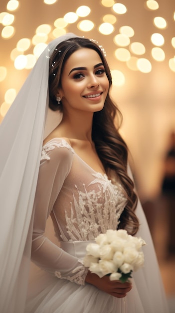 Portrait d'une belle et heureuse mariée arabe