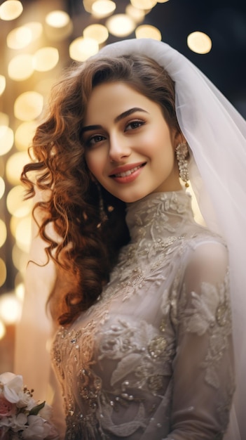 Portrait d'une belle et heureuse mariée arabe