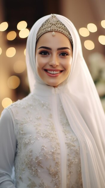 Portrait d'une belle et heureuse mariée arabe