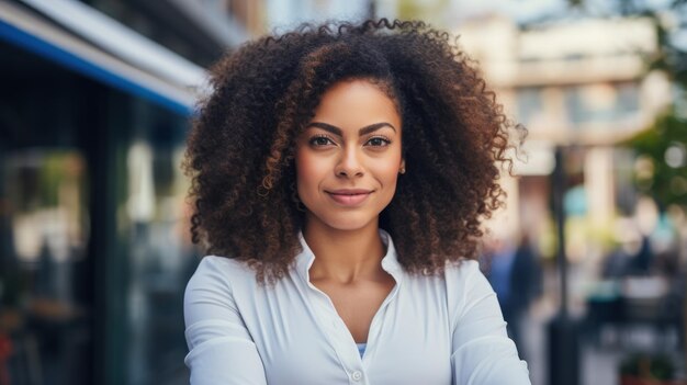 Portrait d'une belle jeune femme d'affaires afro-américaine avec une coiffure afro IA générative