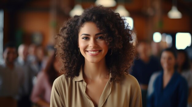 Portrait d'une belle jeune femme d'affaires afro-américaine souriante AI générative