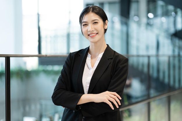 Portrait d'une belle jeune femme d'affaires asiatique à l'entreprise