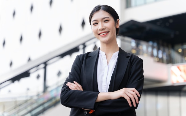 Portrait d'une belle jeune femme d'affaires asiatique à l'entreprise