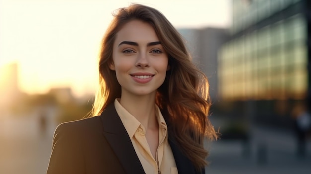 Portrait d'une belle jeune femme d'affaires à l'extérieur Succès dans le concept d'entreprise