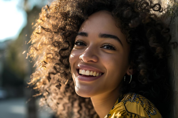 Portrait d'une belle jeune femme afro-américaine aux cheveux bouclés