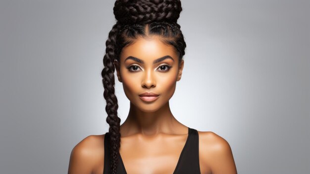 Photo portrait d'une belle jeune femme afro-américaine aux longs cheveux tressés