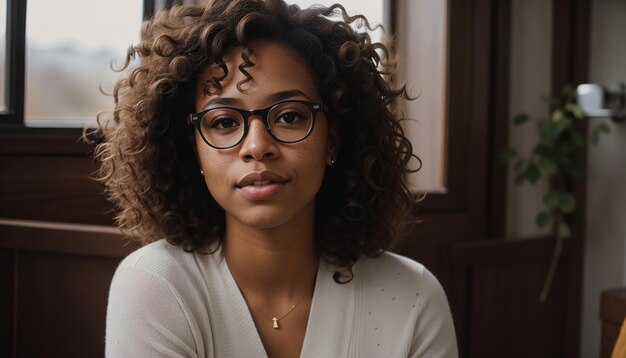 Portrait d'une belle jeune femme afro-américaine en lunettes à l'extérieur