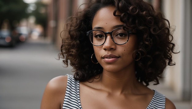 Photo portrait d'une belle jeune femme afro-américaine en lunettes à l'extérieur