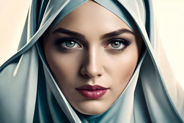 Portrait d'une belle jeune femme arabe musulmane portant un hijab blanc