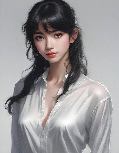 Portrait d'une belle jeune femme asiatique en chemise blanche