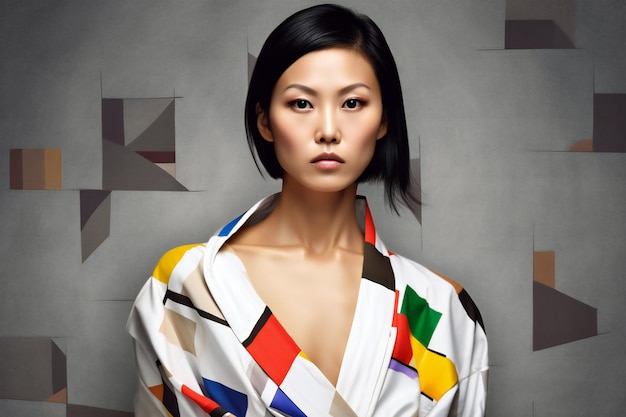 Photo portrait d'une belle jeune femme asiatique avec une chemise multicolore