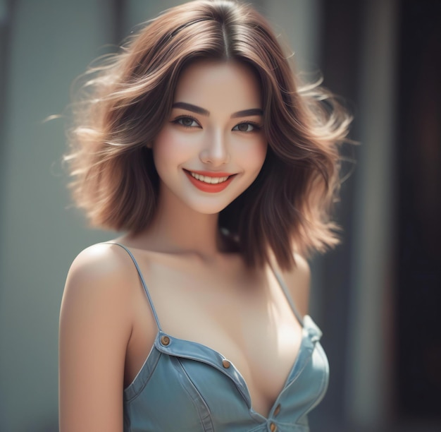 Portrait d'une belle jeune femme asiatique avec du maquillage et des cheveux