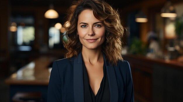 Portrait de la belle jeune femme au café