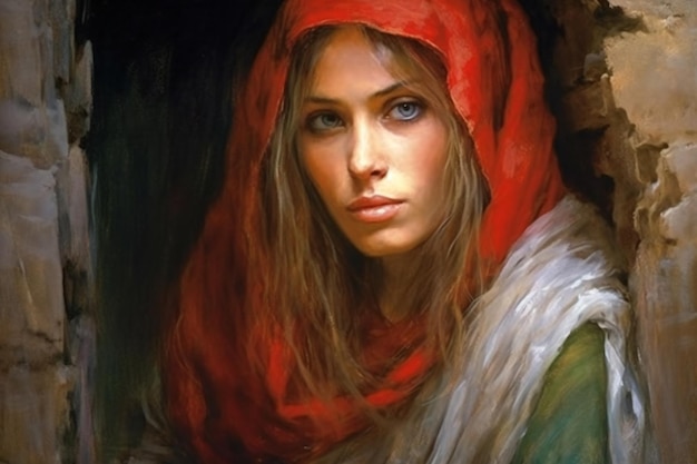 Photo portrait d'une belle jeune femme au foulard rouge