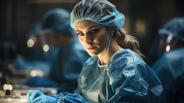 Portrait d'une belle jeune femme aux cheveux blonds dans un uniforme médical ai générative