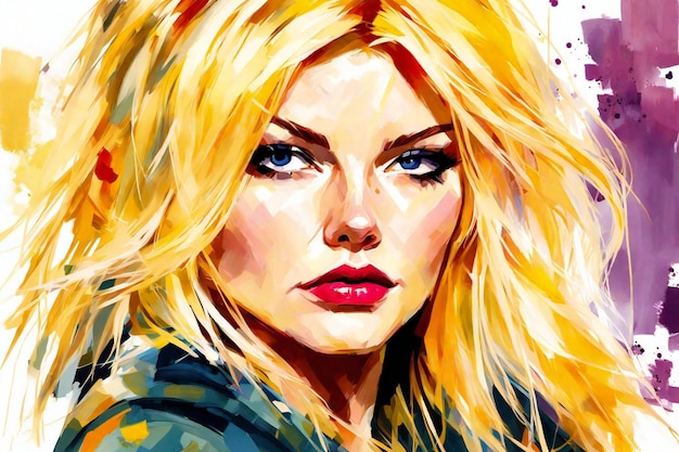 Portrait d'une belle jeune femme aux cheveux blonds Peinture numérique