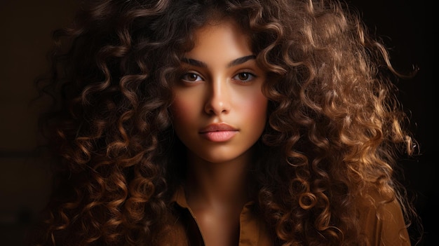 Portrait d'une belle jeune femme aux cheveux bouclés afro Generative AI